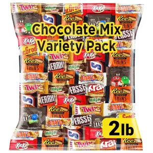 Chocolate Assorted Bulk Candy Variety Pack 2lb - Mini Chocolate Bars, Milk & Dark Chocolate Mix - Individually Wrapped Bulk Candy for Office Snacks, Party Favors and Bags - Trick or Treat Ready Mix for Halloween