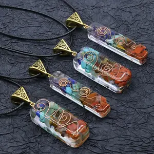 Colorful Chip Necklace, Resin Crushed Stone Crystal Pendant Necklace, Y2K Boho Natural Raw Gemstone Beaded Necklace, Healing Good Vibes Festival Statement Jewelry, Handmade Unique Gift for Her
