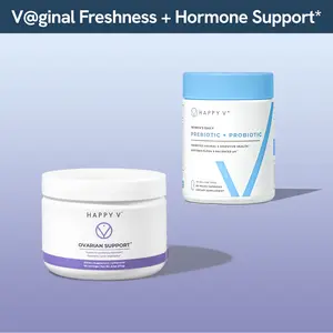 Happy V Ovarian Support & Probiotic Value Pack - Prebiotic-Probiotic Blend with 7 Strains, 20 Billion CFUs, Hormonal Harmony Supplement