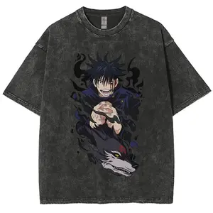 Vintage Washed Megumi T-Shirt Jujutsu Kaisen Anime Shirt for Fans Unisex Oversized Cotton Top Ideal for Anime Conventions and Streetwear Menswear Tropical