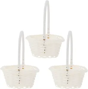 White Wicker Easter Basket 6X4X3 Inch Small Flower Girl Basket with Handle for Wedding Party Favor and Home Decor