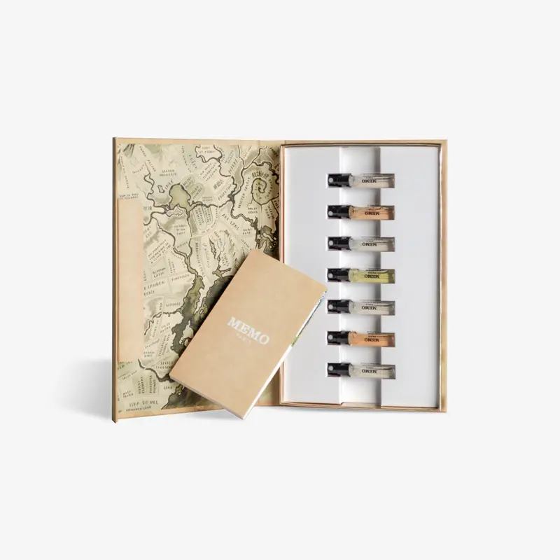 Memo Paris Official Journey Book with 7 Fragrance Samples EDP - Aromatic Woody & Captivating Oud - Eco-Friendly 1.5ml Bottles - Classic Fragrance Ensemble