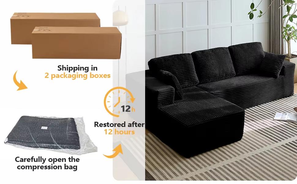 Modular Corduroy Cloud Couch Set - Boneless Sectional 3-Seat Convertible Sleeper Bed, Plush Oversized Chaise Loveseat with Soft Fabric, Blend Down Boneless Couches for Living Room Sofas, Indoor Apartment Furniture,summerwins