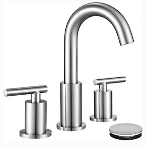 Widespread Bathroom Faucet with Sink Drain and Supply Hose, Brushed Nickel 3 Hole Faucet for Bathroom Sink,  Satin Nickel 2 Handle Bathroom Faucet