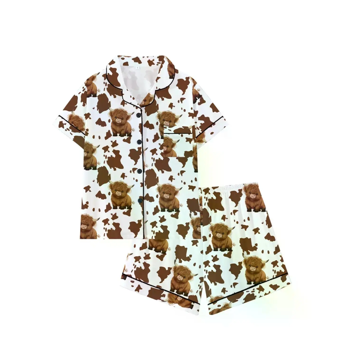 Adorable Cow Print Teen Sleepwear Set, Loose-Fit Short Sleeve Pajamas, Comfortable All-Season Nightwear, Perfect Valentine's Gift