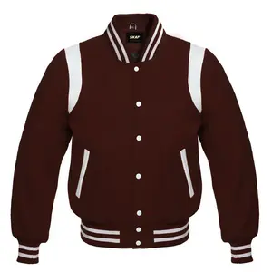 Letterman Baseball Collage School Varsity Jacket Dark Brown Collar Knit Bomber