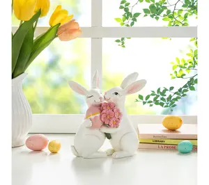 Glitzhome 7"H Easter Love Bunnies Resin Table Decor