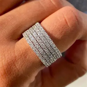 Five rows of full zircon women's ring personality versatile men and women couple ring anniversary birthday gift