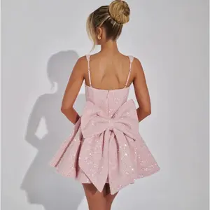 SparklySequinHomecomingDressesforTeenswithBowSpaghettiStrapShortPromDressesPrincessCocktailPartyGown