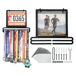 Race Medal and Bib Display Hanger, Wall Mounted Running Bib Holder, Hanging Rack Stands, Hangable, Multiple Medals, Gifts for Runners, Sports Memorabilia Organizer