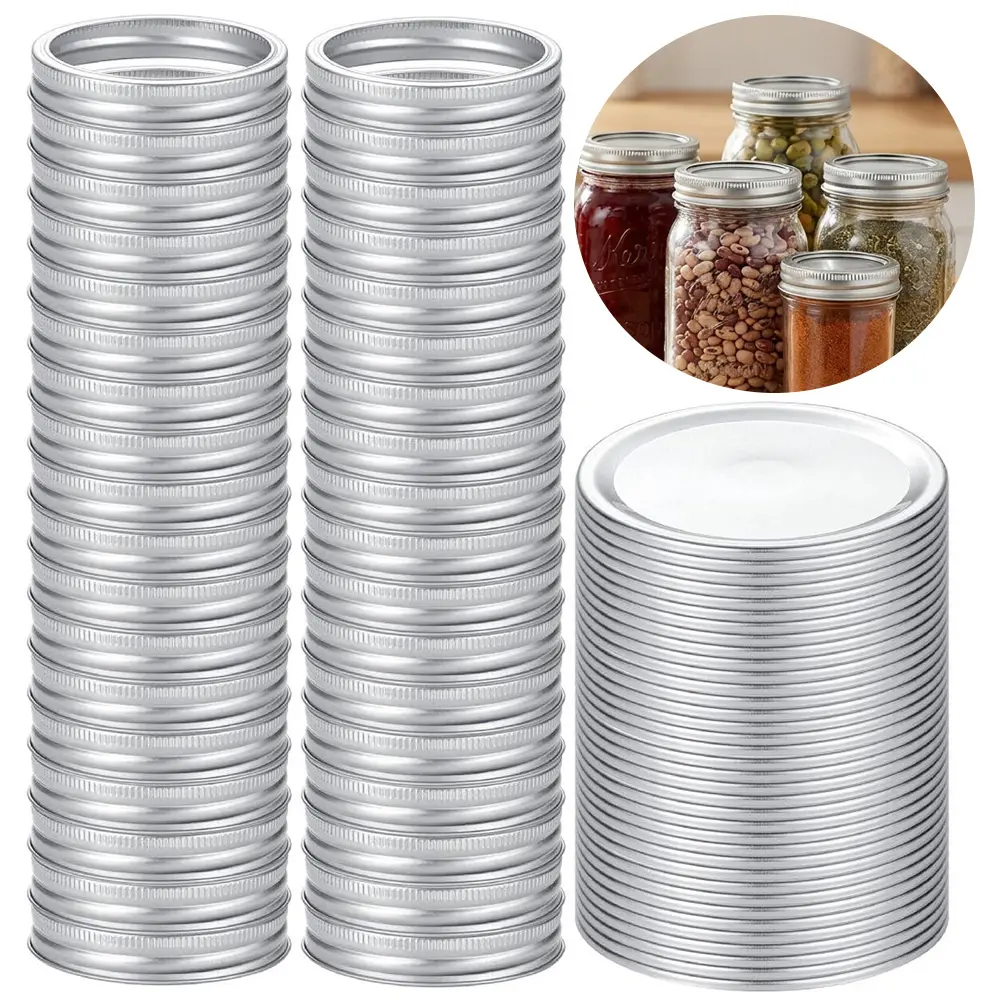 42 set 86mm wide mouth Mason jar lid set, including 42 lid rings and 42 lid pieces, compatible with 86mm jar mouth - tin sealed jar lid, used for jam, pickles, and fermented foods, for home canning, kitchen storage, and outdoor picnics