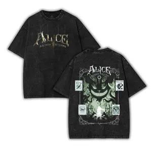 Alice Madness Returns v3 horror Game art Washed Tshirt classic cotton 2 Sided graphic game movie merch Menswear Tee streetwear Top Casual graphic t-shirts