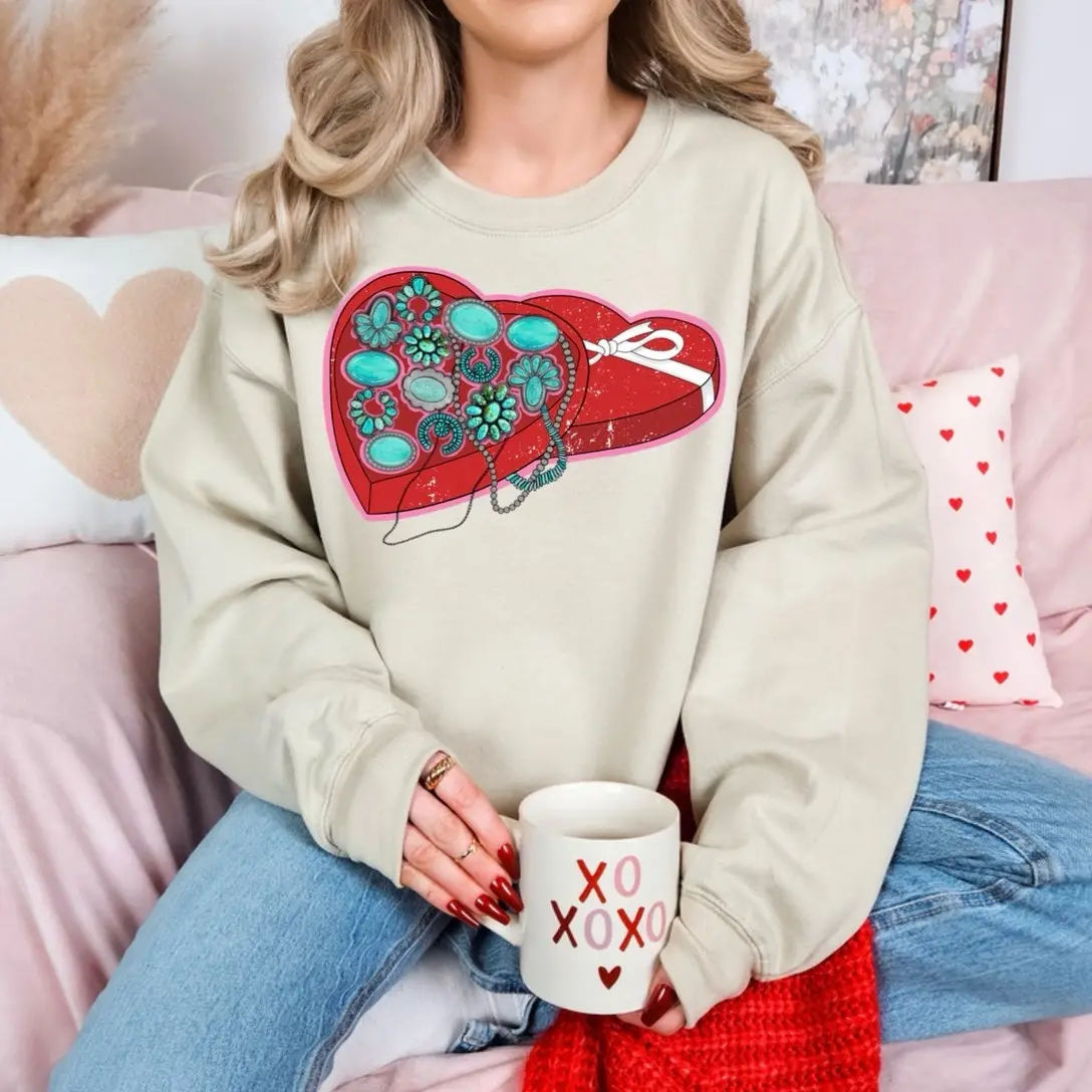 Turquoise valentine heart sweatshirt