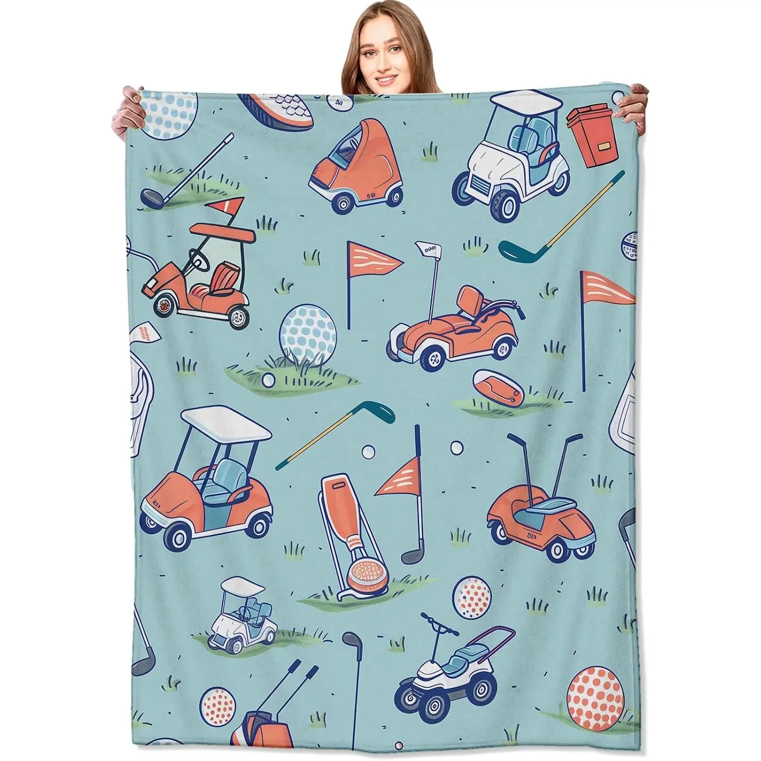 Flannel Fabric Golf Cart & Equipment Throw Blanket, 30x40in Fade-Resistant Lightweight Soft Multi-Size Blanket - Machine Washable, Sofa/Couch Decor, Birthday Gift for Sport Lovers, 30 X 40 In