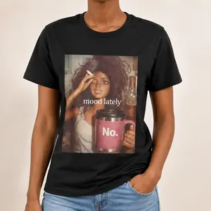"Mood Lately: Distressed Doll Face" Graphic T-Shirt - Funny Meme Streetwear Statement Top - Casual Tropical Aesthetic Apparel - Soft Breathable Graphic Shirt - Unique Professional Detail Crew Neck Tee