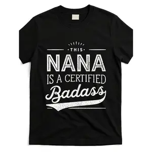 Unisex "This Nana Is a Badass" Graphic T-Shirt - 220GSM Heavyweight Cotton, Round Neck, Regular Fit Black Tee, Bold Typography & Star Design, Machine Washable Retro Style Summer Top, Trendy Gift for Adults Crewneck Tshirt