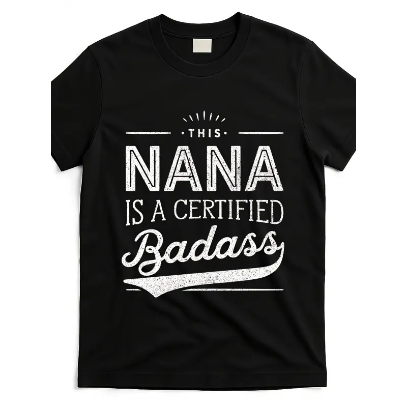 Men's Unisex "This Nana Is a Badass" Graphic Short Sleeve T-Shirt - 220GSM Heavyweight Cotton, Round Neck, Regular Fit Black, Bold Typography & Star Design, Machine Washable Retro Casual Streetwear Summer Top, Trendy Adult Gift Crewneck Tshirt