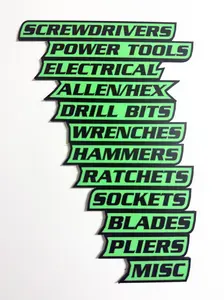 ColKy 12-Pack Magnetic Toolbox Emblems for Garage Storage Tool Organization High Quality 3D Printed Personalized Magnets for Metal Cabinets Drawers Tool Box Decor Plastic Gift Set Labels