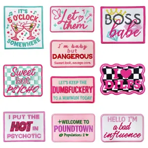 Trendy Fabric Patches, Embroidery Design, 10 Designs Available, Fun English Sentences, Perfect for Clothes & Bags, DIY Essential, Super Cool!
