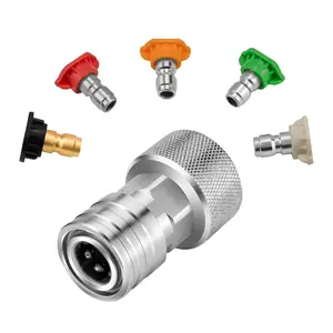 Mini High Pressure Washer Adapter, 3/4 Inch Ght to 1/4 Inch Quick Connector, Stainless Steel Leak-Proof Coupler for Car Wash Outdoor Cleaning