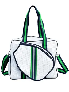 White & Green Pickleball Tote Bag – Adjustable Crossbody Strap with Fence Hook & Multi Storage