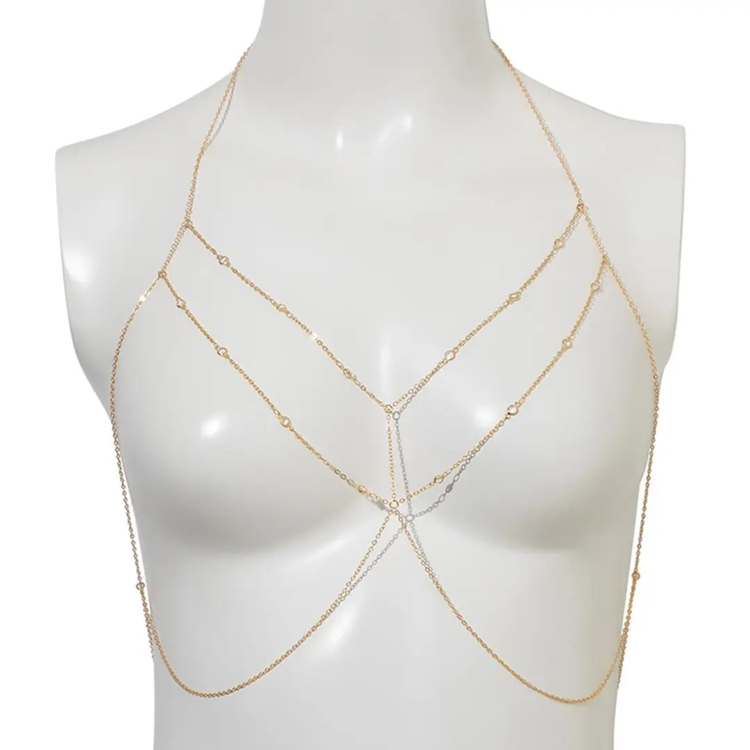 Golden crystal chest chain