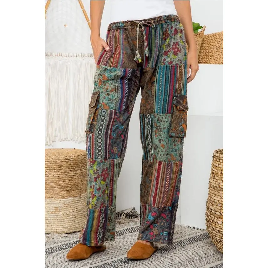 Mushroom Patchwork Pants for Women, Retro Handmade 100% Cotton with Pockets and a Junior Fit for Everyday Wear, Bottoms, Alternative Fashion Pants, Handmade Cotton Pants