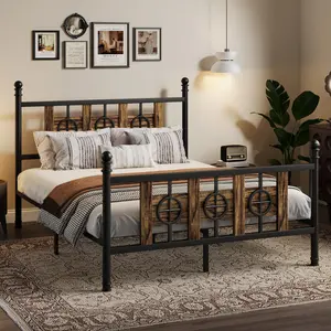 Garvee Full Size Vintage Circular Metal Bed Frame in Brown with Headboard & Footboard, Sturdy and Noise-Free Design, Easy Assembly, No Box Spring Needed, Includes Under-Bed Storage, Ideal for Home Bedrooms