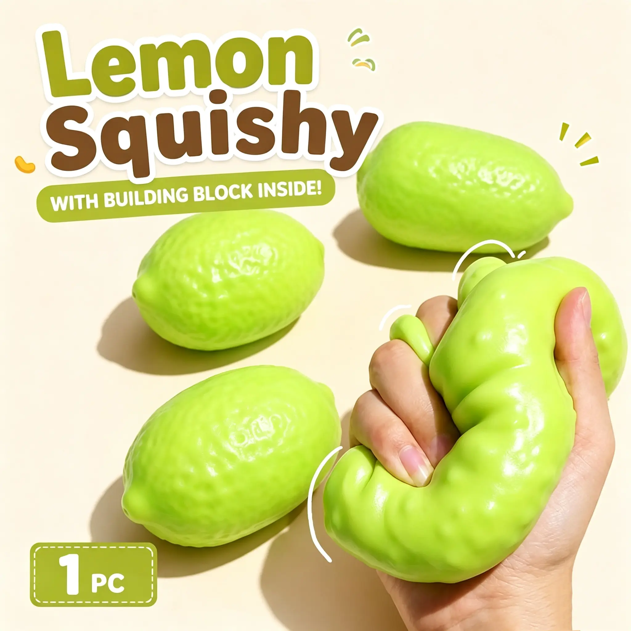 Crunchy Sound Aromatic lemon Squishy Toy Soft Squeeze Fidget Toy Funny Sensory Hobby Play Toy Portable Stress Relief Decompression Toy Cute Peanut Desk Relax Toy Ideal Gift For Teens Adults Party Leisure Entertainment