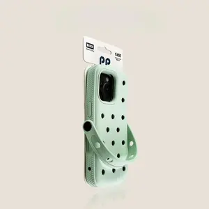 Pink Clog-Style Hollow Phone Case for iPhone 16 Pro / 16 Pro Max,New shockproof design also fits 15 Pro,High-quality soft silicone case for 14 Pro & 14,Premium stylish protective cover for 13, niche couple style.