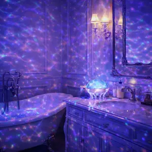 Waterproof Shower Lamp for Inside Shower Ocean Jellyfish Night Light Projector Rechargeable Bathroom Lamp with Remote & Touch Control Cordless Shower Light with 8 Color Changeable LED Ocean Wave Projector Light for Bathroom Bathtub