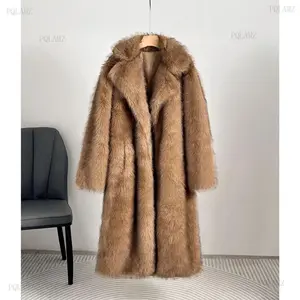 2025European and American Style Autumn Winter Women's Long Faux Fur Coat with Blazer Collar, Faux Fur Coat, Faux Fur Jacket