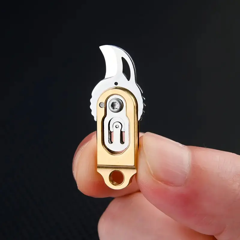 Brass Mini Keychain Knife, Folding Thumb Blade with Sharp Edge & V-Groove, Portable Outdoor Survival Gear Outdoor Survival Equipment Multifunctional Tool for Camping Hiking Daily Use, Keychain Multi Tool, Outdoor Survival Supplies, Keychain Tools