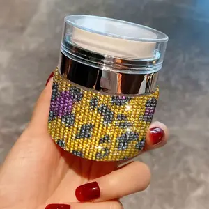 Luxury Rhinestone Vacuum Cream Jar, 50ML Pump Bottle with Leopard Rhinestone Design, Refillable Makeup Container for Travel, Perfect for Foundation, Cream, and Lotion