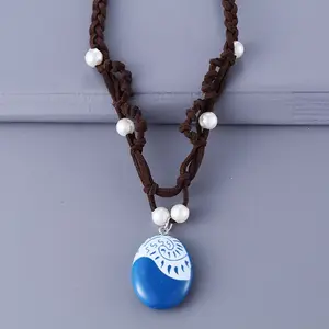 Anime Movie Princess Moana Necklace Cosplay Handmade Braided Leather Rope Necklace for Women Girl Jewelry Prop Accessories