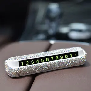 Trendy Rhinestone Parking Sign Car Creative Number Plate Universal Interior Decoration Women's Car Accessories