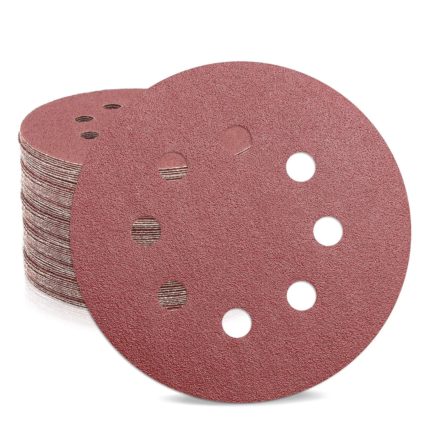 5-Inch Diameter Aluminum Oxide Sanding Discs (50-Count) - 8-Hole Hook-and-Loop Design, 100 Grit Round Abrasive Pads, Bond Polyester Fiber Adhesive, Flat Long-Lasting for Random Orbital Sander, Automotive Use