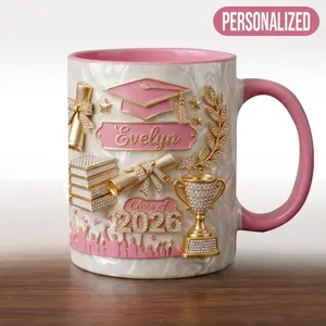 Graduation Gift for Her Personalized Coffee Mug 2D Printed 3D Effect Custom Name Ceramic Cup, Class of 2026 Keepsake for Students Graduates, Unique College Graduation Gift Idea for Daughter Sister Friend Celebration Present