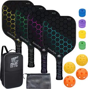 JoncAye Pickleball-Paddles-Set of 4 Rackets and Balls w/case, Grip Tapes | USAPA Approved Pickle-Ball Equipment w/Accessories | Fiberglass Pickleball Racquet Set for Men, Women, Kids, Adults