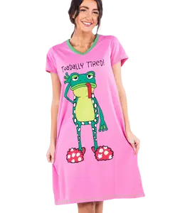LazyOne | Toadally Tired Women's V-neck Nightshirt - Nightgown, Funny V-Neck Sleep Shirt for Women, Novelty Pajama Shirts