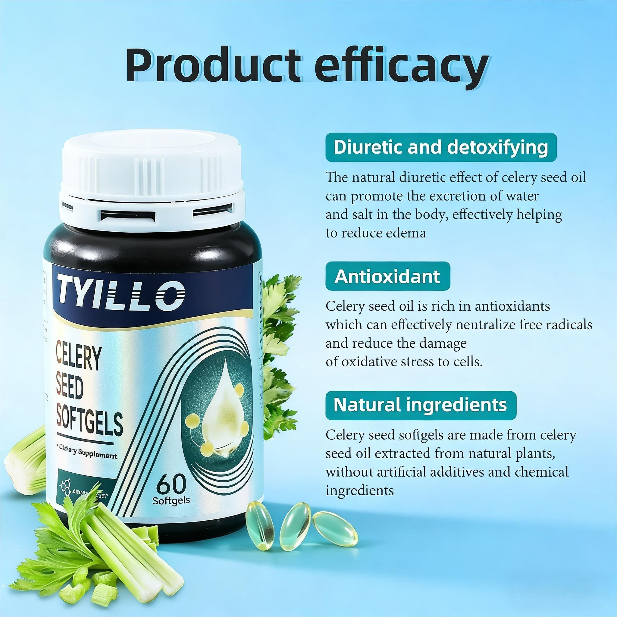 Tyillo Celery Seed Softgels with 140mg Celery Seed Oil - Promotes Urinary Tract Health, Uric Acid Removal, Detox, Antioxidant, Anti-Aging, Cardiovascular & Joint Flexibility, Inflammation Relief & Immune Support| Viral TikTok Wellness Supplement for Urine