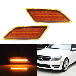 2PCS Amber Lens Full LED Front Side Marker Light For Mercedes W204 C250 C300 2012 2013 2014 Replace OEM 204 906 74 01 A2049067301, 2049067301 204 906 73 01, A2049067401 2049067401