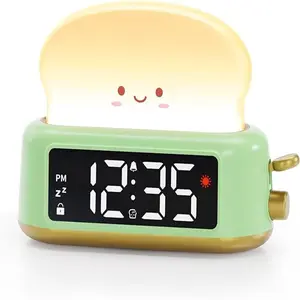 Digital Alarm Clock for Bedrooms, Cute Toast Night Light, Timer, Snooze, Adjustable Brightness, Small Bedside Clock for Kids Girls Boys Teens Birthday Room Decor,Kids Alarm Clock