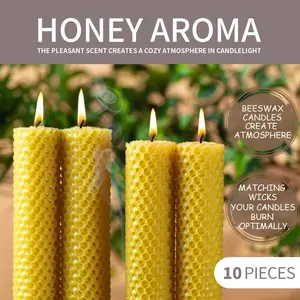 Luxury Premium Natural Beeswax Decorative Taper Candles 10pcs- Handmade No Fragrance No Additives