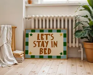 [Sale off up to 50%] [Free ship] [No Frame] Let’s Stay In Bed Print | Mid Century Wall Art, Cool Retro Typography Poster, Modern Bedroom Decor, Playful Trendy Guest Room Art, Colourful