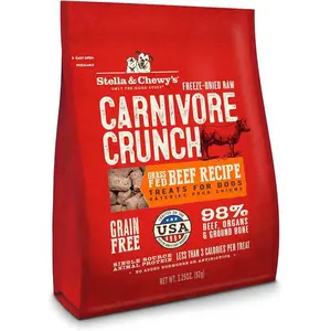 Stella & Chewy's Freeze-Dried Raw Dog Treats - Carnivore Crunch for Training - Natural Limited Ingredient, Grain-Free - Perfect for Picky Eaters - Grass-Fed Beef Recipe - 3.25 oz Bag