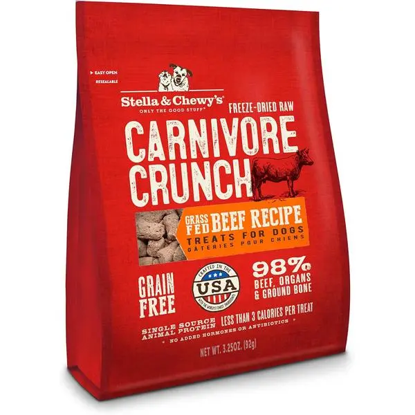Stella & Chewy's Freeze-Dried Raw Dog Treats - Carnivore Crunch for Training - Natural Limited Ingredient, Grain-Free - Perfect for Picky Eaters - Grass-Fed Beef Recipe - 3.25 oz Bag