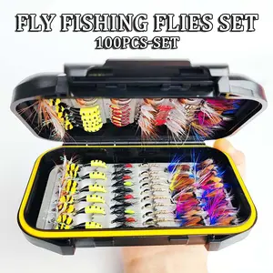100Pcs/Box Trout Nymph Fly Fishing Lure Dry/Wet Flies Nymphs Fishing Lures Artificial Fly Fishing Flies Kit Bait with Boxed Fishing Gear Set