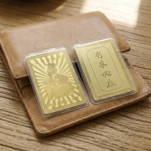 Traditional Lightweight Brass Wu Ye Gold Card Amulet - "Your Wish Will Be Granted" Decor for Men's Wallets, Good Luck & Protection, Ideal Gift for Mother's Day, Graduation