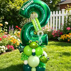 37pcs Frog Theme Birthday Balloons, DIY Number Set, Mini Frog Star Mylar, Latex, Kids Party Decor, Playground Decoration